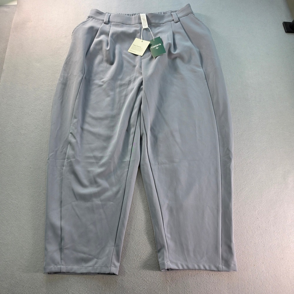 Halara Patitoff Pleated High Rise Tapered Pants Light Blue Gray L NWT